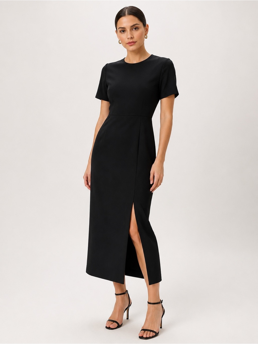 Rena Rowan Saville Black Midi Sheath Dress Side Slit Lined Career Women’s 6